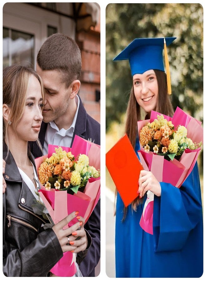 بيشيدا ورق تغليف باقات الزهور من بيشيدا، ٢٠ قطعة، باللونين الوردي والوردي الفاقع - ورق تغليف مقاوم للماء ذو وجهين، ألوان مطفية، مناسب لتغليف الزهور، لوازم تغليف الزهور، هدايا عيد الحب، عيد الميلاد، وأعياد الميلاد - Image 2